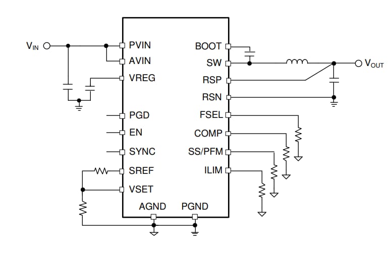 Schéma - Texas Instruments Convertisseur Buck synchrone TPS542A52